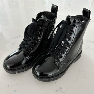 Mia kids black patent leather combat boots